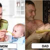 foto beda ayah vs ibu mengurus anak