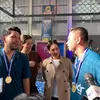 Raffi Ahmad dan Thoriq Halilintar uara dalam cabang olahraga Padel Ganda Putra