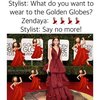 Apakah benar Zendaya terinspirasi dari gaun merah emotikon penari? Benar atau tidak penampilan mereka lumayan mirip sih.