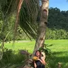  Novia Bachmid menikmati buah kelapa