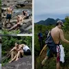Olla Ramlan main di sungai berbatu