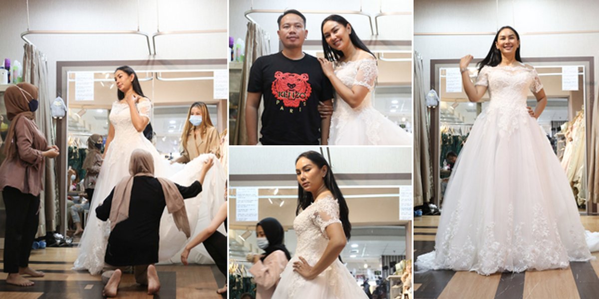 10 Photos of Kalina Ocktaranny Trying on Wedding Dresses, Beautiful in White - Accompanied by Vicky Prasetyo