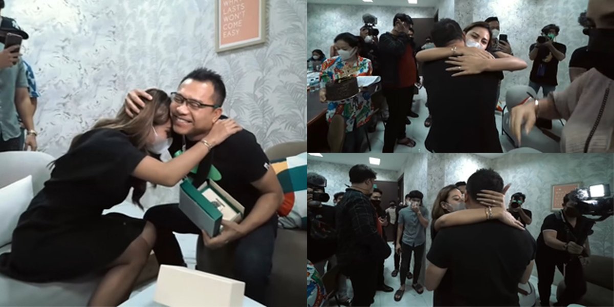 10 Portraits of Aurel Hermansyah Surprising Anang Hermansyah on His Birthday, Crying While Giving a Hug to Her Father