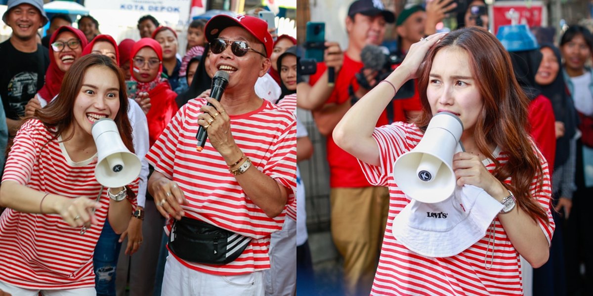 10 Portraits of Ayu Ting Ting and Family Wearing Red and White Shirts, Singing HARI MERDEKA while Going Around the Village