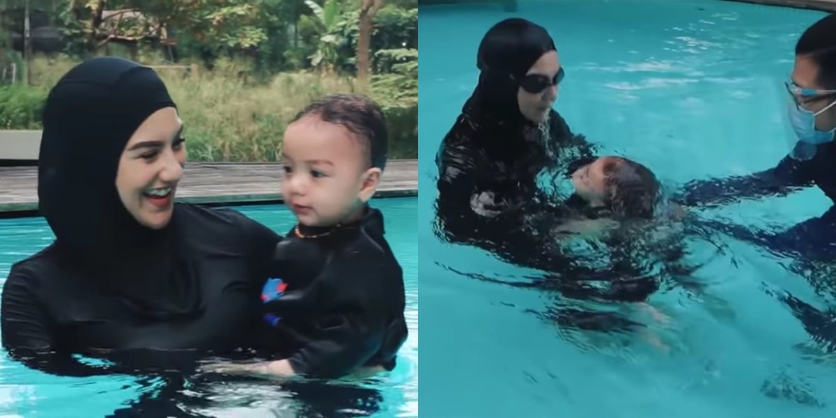10 Photos of Baby Air, Irish Bella's Child, Who is Getting Smarter at Swimming, His Actions in the Pool are Adorable