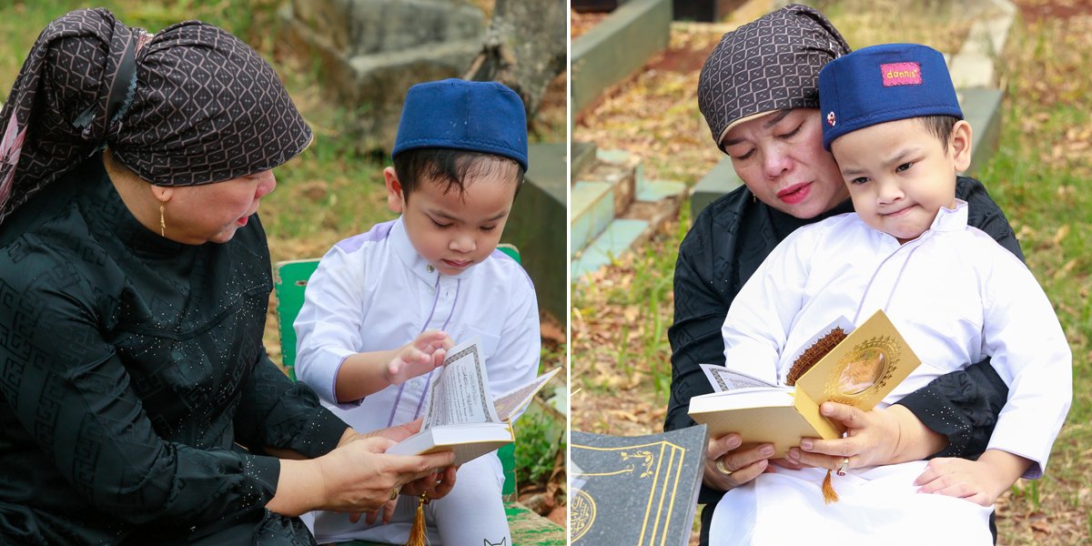 10 Portraits of Gala Sky's Pilgrimage to the Grave After Begging for His Late Father's Phone, Dewi Zuhriati Can't Hold Back Her Tears