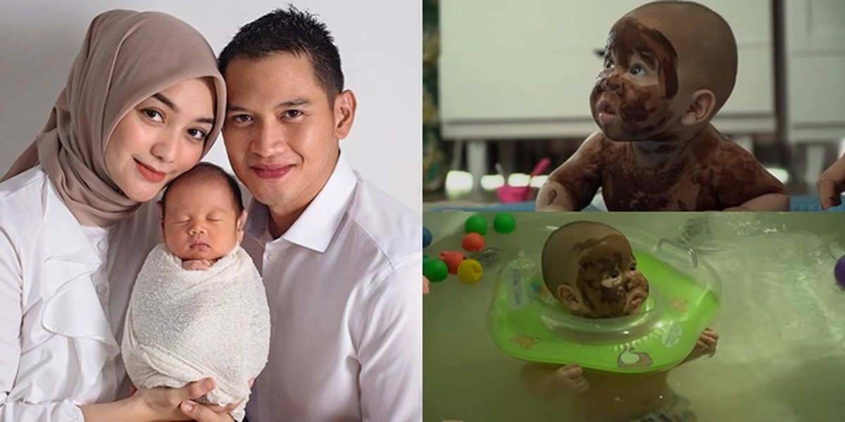 10 Adorable Photos of Baby Athar, Citra Kirana and Rezky Aditya's Child, Covered in Chocolate, with a Cute Face - Like a Cake