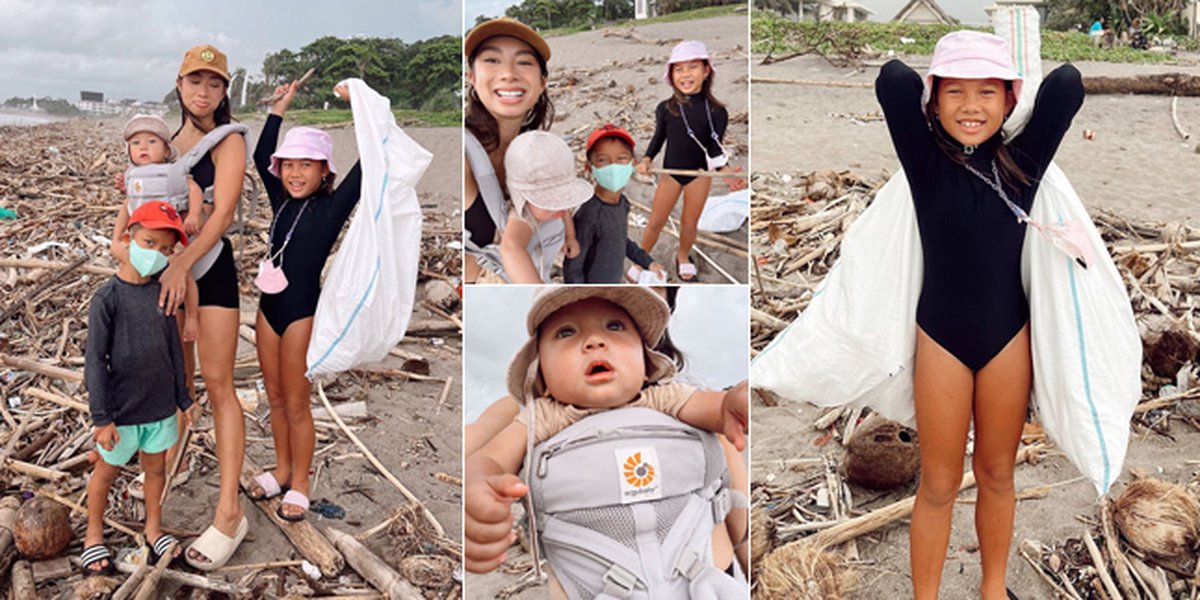 10 Photos of Jennifer Bachdim Inviting Her Children to Collect Plastic Waste on Berawa Beach Bali, Making Proud!