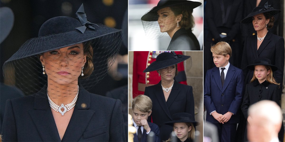 10 Photos of Kate Middleton at the Funeral of Queen Elizabeth II, Wearing Heritage Jewelry & All-Black Outfit