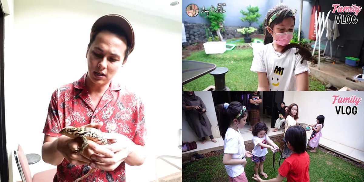 10 Pictures of Reptile Collection at Andhika Pratama's Sister's House, Elea and Sheva's Hilarious Expressions When Holding a Snake