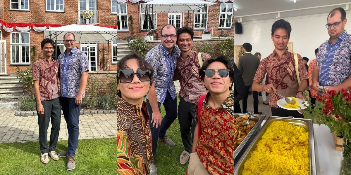 10 Portraits of Ragil Mahardika and her foreign husband Celebrating August 17th in Denmark, Wearing Batik Together - Joining Flag Ceremony and Having Tumpeng Together