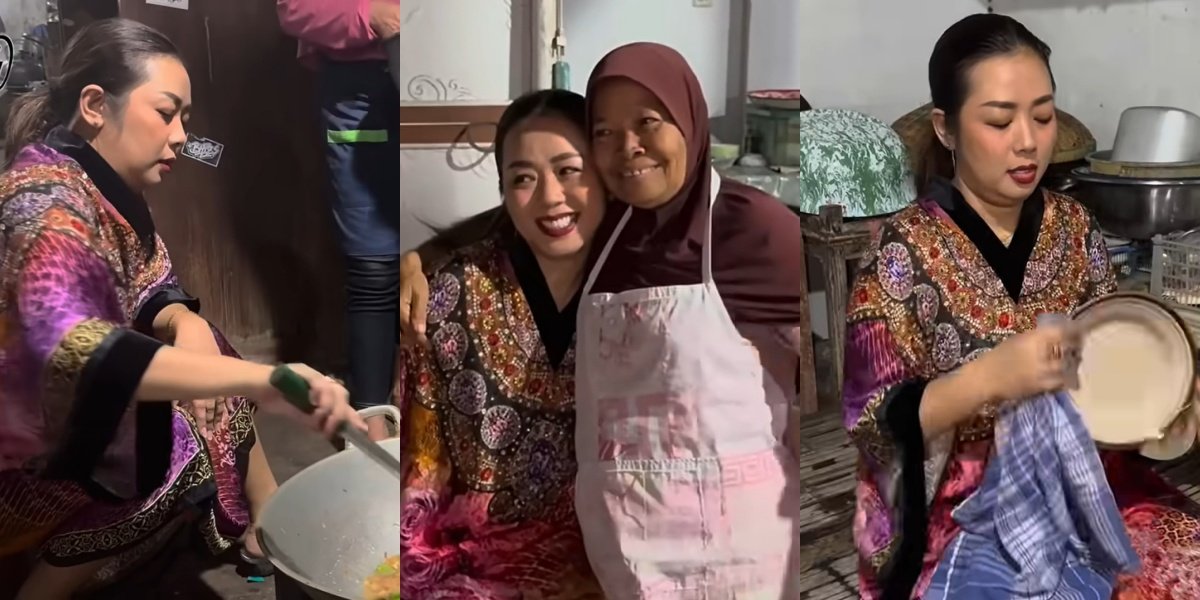 10 Photos of Soimah Helping with the Wedding, Not Shy to Assist Neighbors in a Simple Kitchen - Washing Dishes to Pouring Soup into Bowls