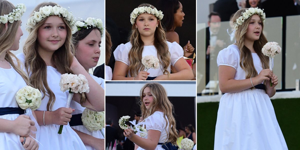 11 Portraits of Harper Beckham as Flower Girl at Brooklyn Beckham & Nicola Peltz's Wedding Party, Beautiful in White Gown