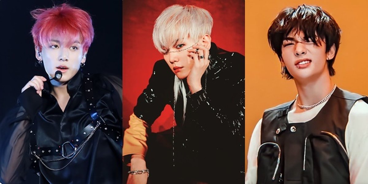 6 Moments of K-Pop Male Idols Wearing Sexy Accessories: Jungkook BTS 'Leather Harness', Baekhyun EXO 'Face Chain', and Hyunjin Stray Kids 'Lip Piercing'
