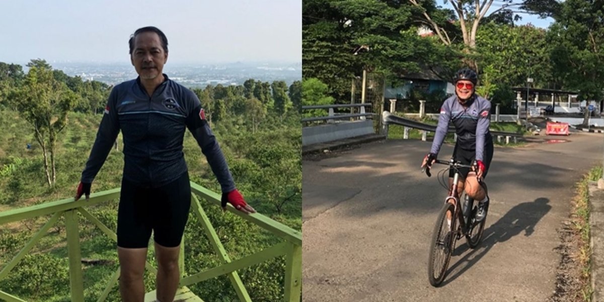 6 Portraits of Adipura, Star of the Soap Opera 'BUKU HARIAN SEORANG ISTRI' while Riding a Bicycle, the Secret to Staying Fit at 52 Years Old