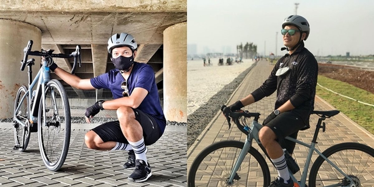 6 Portraits of Ben Joshua, the actor of Rafa in the soap opera 'SUCI DALAM CINTA' while cycling, looking handsome showing off his athletic body