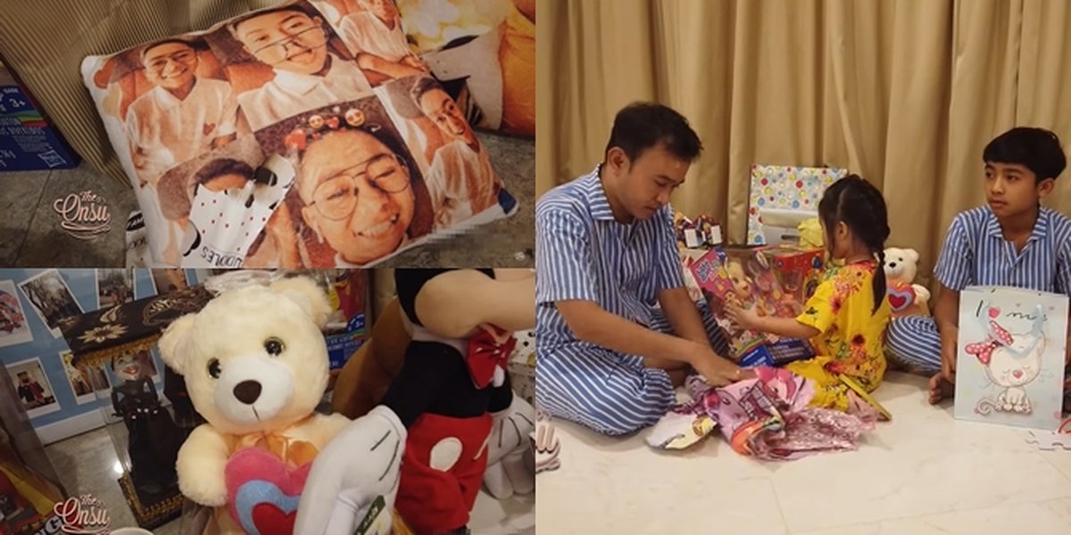 6 Portraits of Betrand Peto and Thalia Opening Gifts from Fans, Fighting over Pillows - Happy to Receive Children's Make Up Tools