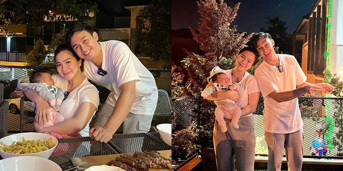 6 Pictures of Felicya Angelista and Caesar Hito Celebrating New Year 2022 Together with Baby Bible, Enjoying Steak and Fireworks on the Balcony of Their House