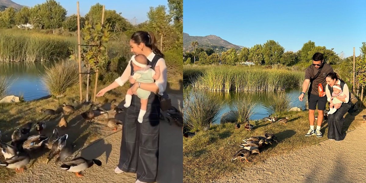 6 Portraits of Jessica Mila's Family Vacation, Taking Her Child to Feed Ducks by the Lake