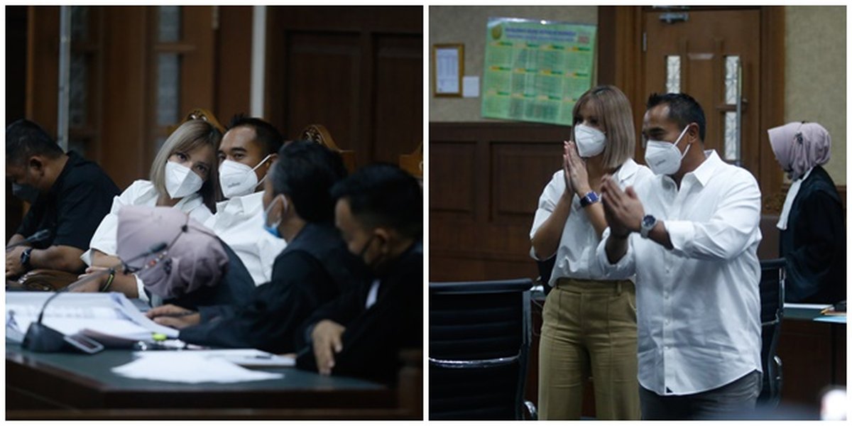 6 Portraits of Nia Ramadhani and Ardi Bakrie Wearing White Shirts Together at the Drug Case Trial, Playfully Tossing Their Hair!