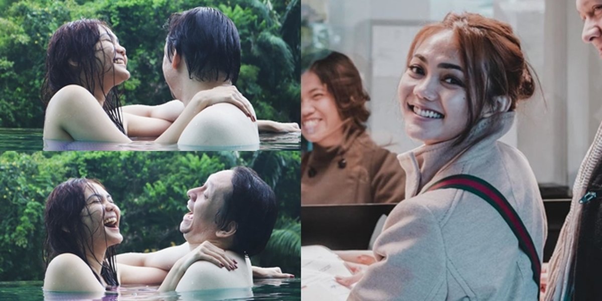 6 Pictures of Rina Nose and Husband Celebrating Their First Wedding Anniversary in a Pool, Showing Affectionate Kiss