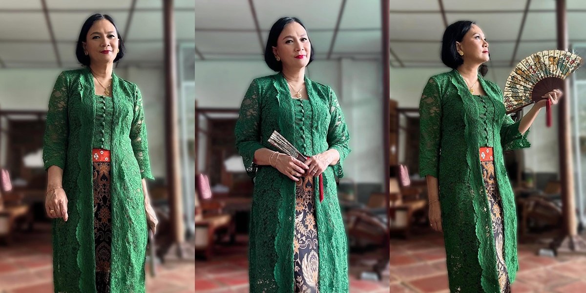 7 Wedding Styles of Dian Nitami Without Anjasmara, Beautiful in a Green Kebaya Accompanied by Her Child