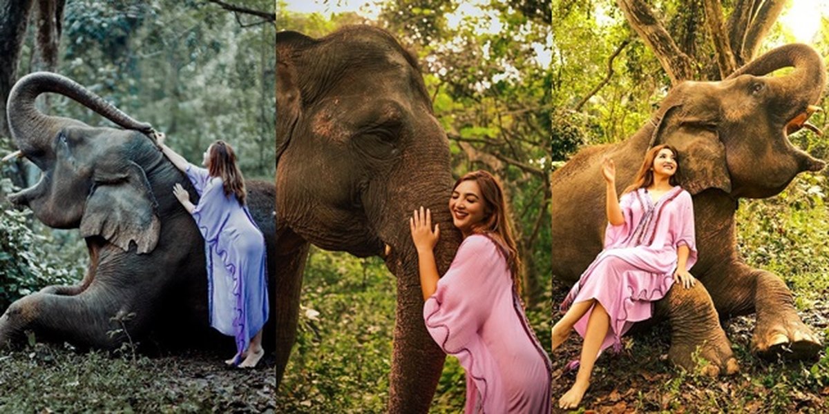 7 Portraits of Ashanty Having Fun with Elephants in Bali, Barefoot - Hugging Trunks Adorably