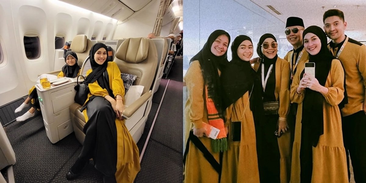 7 Portraits of Ayu Ting Ting's Family Style on the Plane When Departing for Umrah, Wearing Uniforms Designed by - Called Beautiful with Hijab
