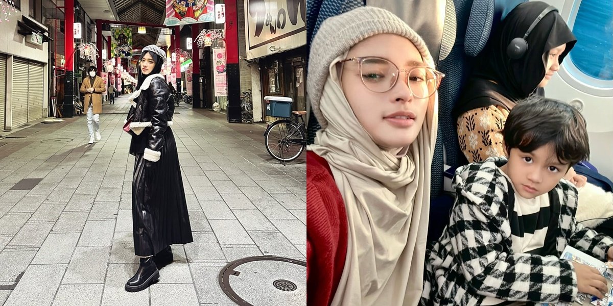 7 Photos of Inara Rusli's Vacation with Her Children in Japan, Strongly Pushing a Pile of Suitcases Alone