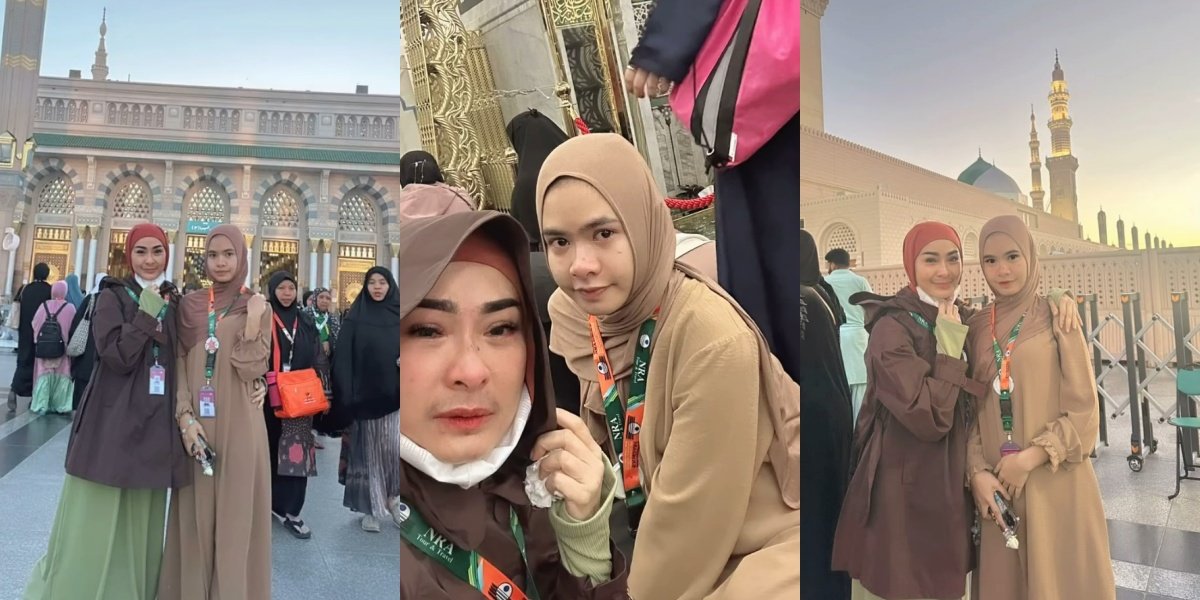 7 Portraits of Iis Dahlia & Salshadilla Juwita Together During Umrah, Crying Sobbingly in Raudhah