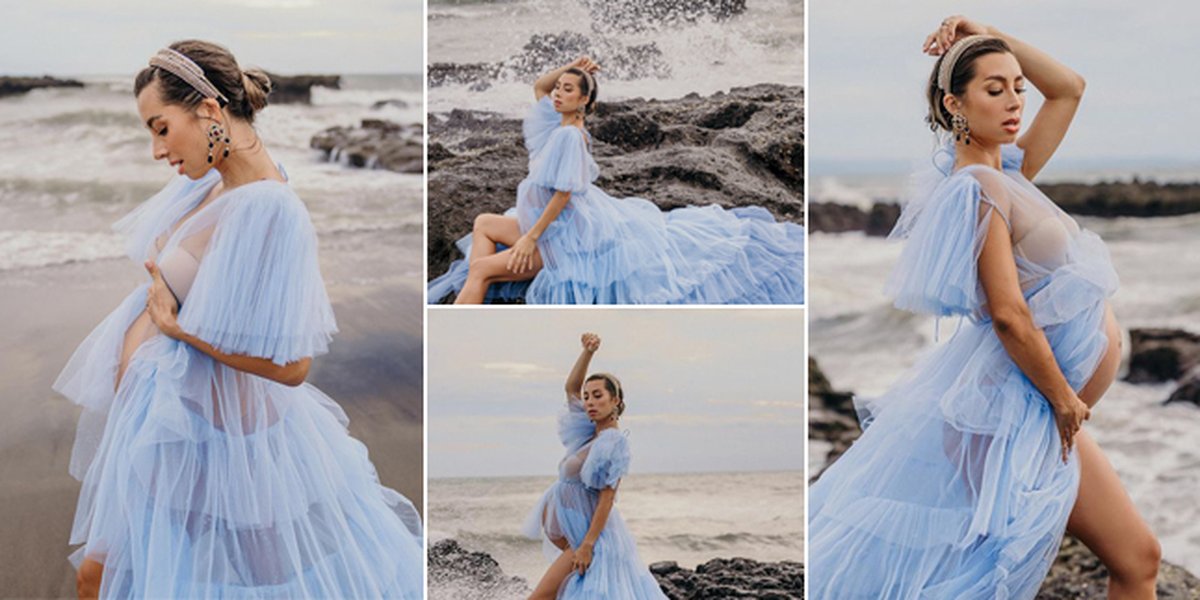 7 Latest Maternity Shoot Portraits by Jennifer Bachdim, Showing Bare Baby Bump on the Beach