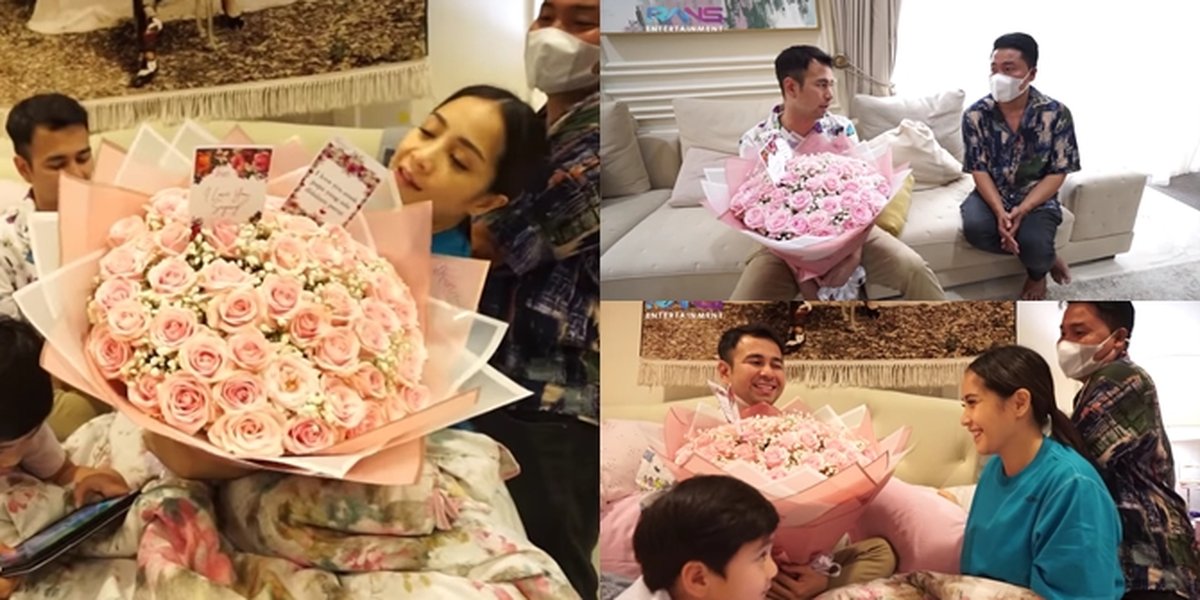 7 Portraits of Nagita Slavina Surprised with a Bouquet of Pink Roses from Raffi Ahmad, Showed a Kiss on the Bed - Romantic like a Teenager