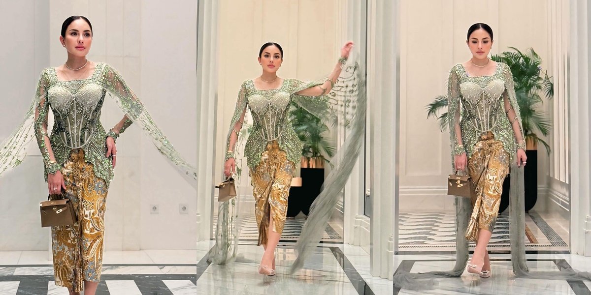 7 Photos of Nikita Mirzani Wearing a Green Kebaya at Shandy Purnamasari's Event, Showcasing Her Slim and Graceful Body