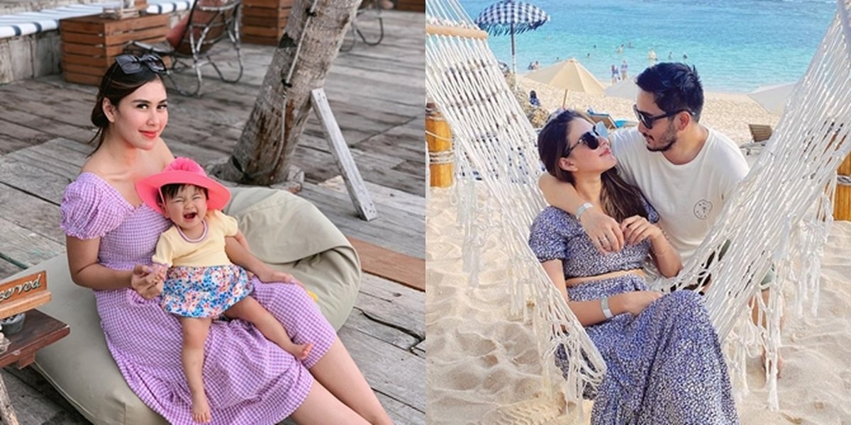 7 Portraits of Syahnaz Sadiqah's Vacation in Bali, First Time Taking the Twins to the Beach - Pants Button Unbuttoned