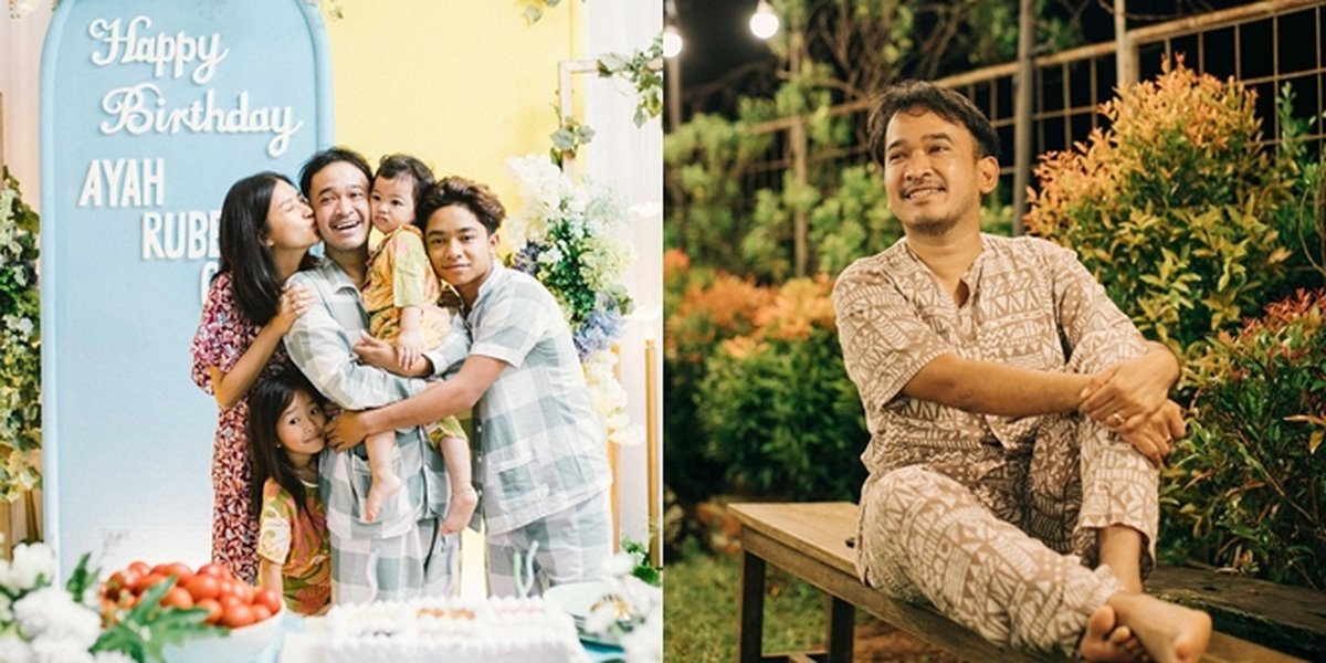 7 Portraits of Ruben Onsu's Simple Birthday Celebrated in the Garage of the House, Wearing Pajamas in Harmony - Gifts Wrapped in Plastic Bags