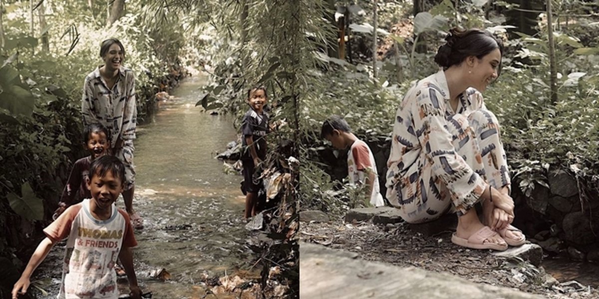 7 Portraits of Yasmin Napper, the Star of the Soap Opera 'LOVE STORY THE SERIES', Fishing in the Ditch with 3 Children, Laughing Freely - Not Afraid of Getting Dirty