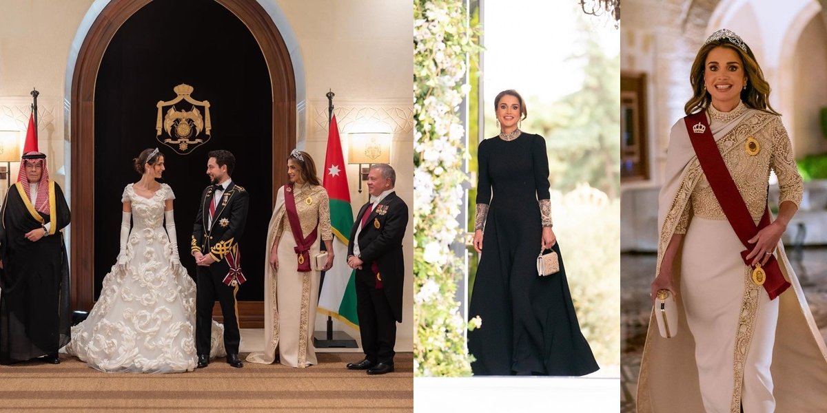 8 Styles of Queen Rania at Her Son, the Crown Prince of Jordan's Wedding, Her Beauty is No Less than the Daughter-in-Law's