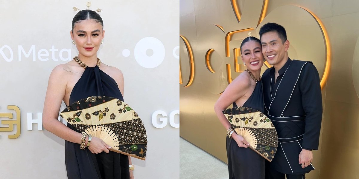 8 Portraits of Agnez Mo Attending Gold Gala, Looking Beautiful Wearing Decorative Hairpin with Dancing Flowers - Her Batik-patterned Shoes Became the Highlight