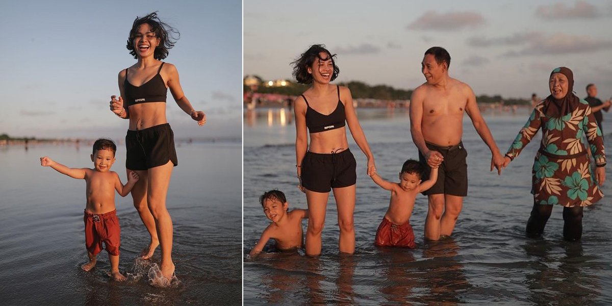 8 Photos of Andien Playing with Her Two Children on the Beach, Netizens Focus on Her Still Toned Stomach at 37 Years Old