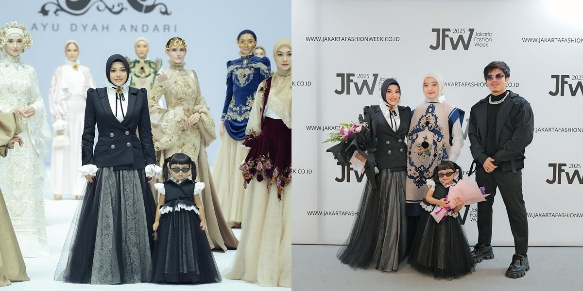 8 Portraits of Aurel Hermansyah Strutting on the Catwalk at JFW 2024 with Ameena, Coordinated in Monochrome Fashion - Her Slim Figure Becomes the Spotlight