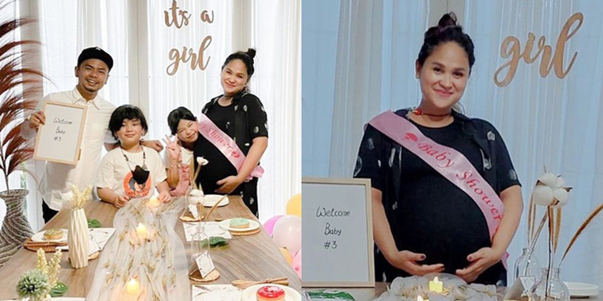 8 Portraits of Wendy Cagur's Wife's Baby Shower in the Pregnancy of Their Third Child, Revealing the Gender of the Baby