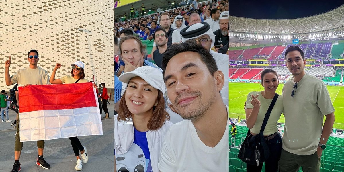 8 Portraits of Donna Agnesia & Darius Sinathrya Dating While Watching the 2022 Qatar World Cup, Waving the Red and White Flag