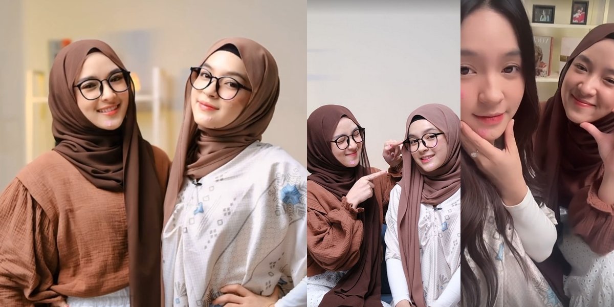 8 Portraits of Eca Aura Meeting Nissa Sabyan, Truly Look Alike When Both Wearing Hijab - Like Twins
