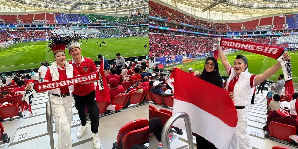 8 Photos of Fitri Carlina Watching Indonesia Vs Japan Live in Qatar, Screaming Hysterically When the National Team Scores a Goal
