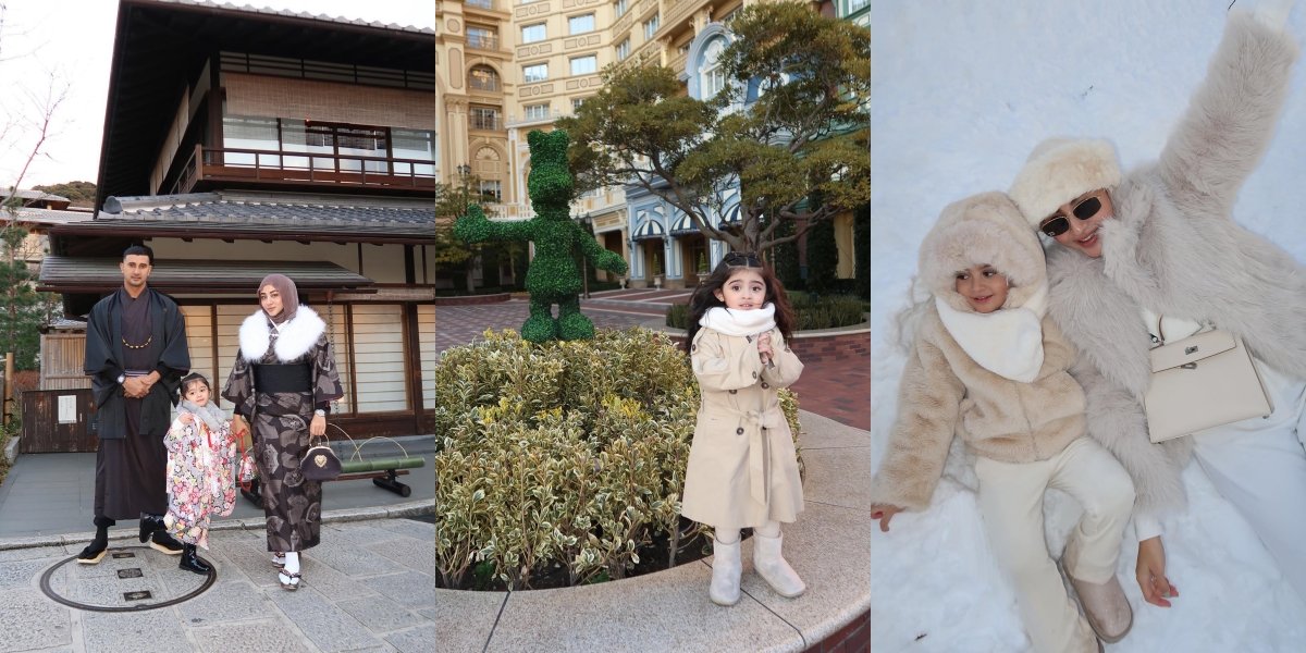 8 Portraits of Guzel, the Daughter of Margin Wieheerm and Ali Syakieb, During Their Vacation in Japan, Adorable Like a Doll Wearing a Kimono - Warm Clothes in the Middle of Snow