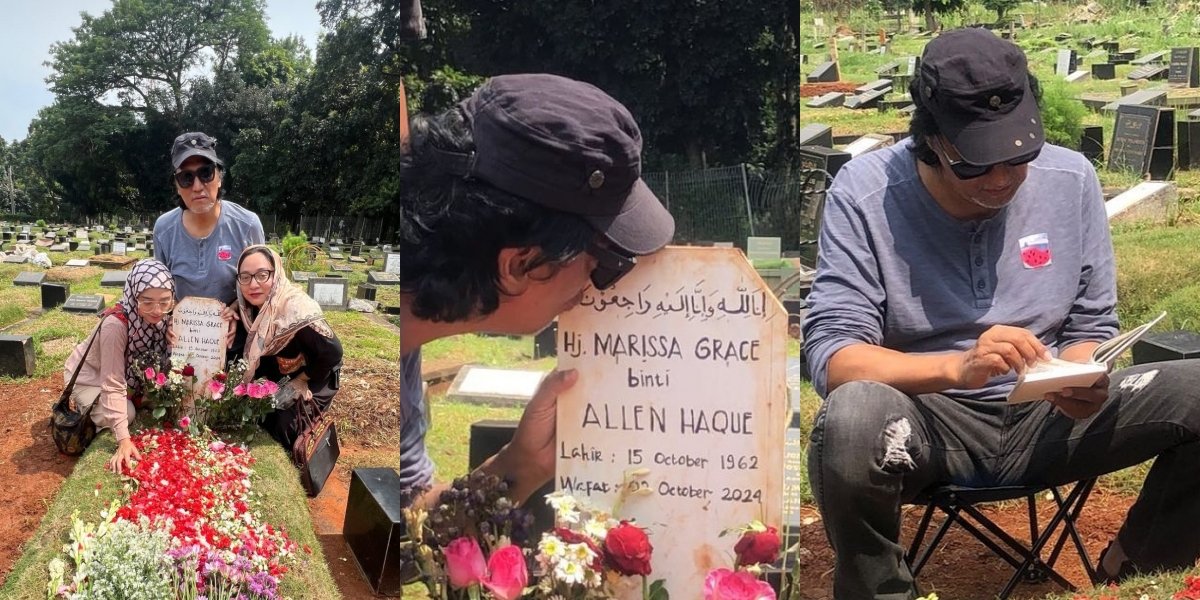 8 Photos of Ikang Fawzi and His Two Daughters Visiting the Grave of Marissa Haque Ahead of the 7-Day Recitation, Kissing the Tombstone - Pray for His Beloved Wife