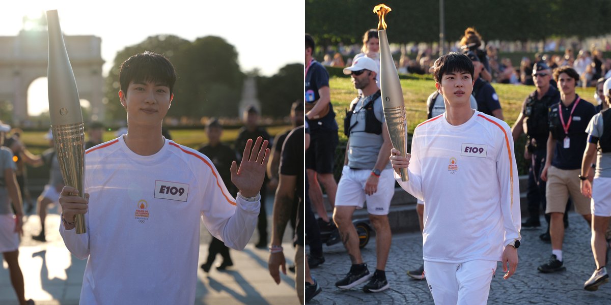 8 Photos of Jin BTS Carrying the Olympic Torch in Paris 2024, Handsome with a Full Smile