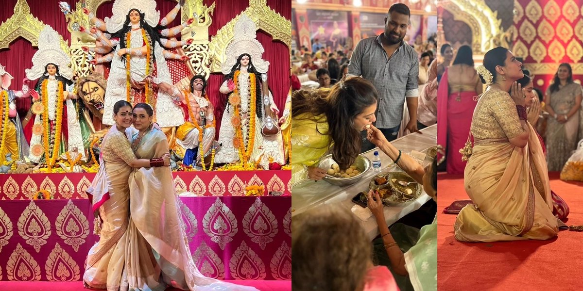 8 Portraits of Kajol Celebrating Durga Puja, Beautifully Wearing Sari - Warm Hug from Rani Mukherjee at the Temple