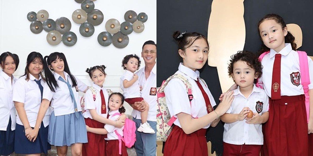 8 Portraits of Ussy Sulistiawaty and Andhika Pratama's Family Wearing School Uniforms, Saka's Style Like an Elementary School Child is Adorable