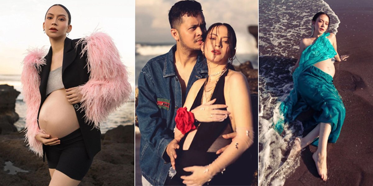 8 Pictures of Beautiful Actress Karina Nadila's Maternity Shoot, Showing off her Bare Baby Bump and Being Intimate with Husband on the Beach